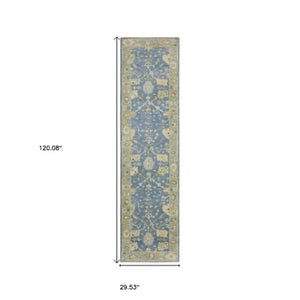 Homeroots 2' Hand Knotted Blue Wool Oriental Area Rug With Fringe - Unique Artisan Design For Cozy Elegance 10' Runner Wool 575899