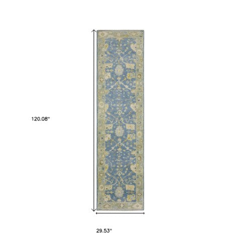 Homeroots 2' Hand Knotted Blue Wool Oriental Area Rug With Fringe - Unique Artisan Design For Cozy Elegance 10' Runner Wool 575899