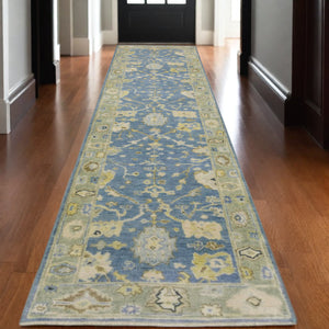 Homeroots 2' Hand Knotted Blue Wool Oriental Area Rug With Fringe - Unique Artisan Design For Cozy Elegance 10' Runner Wool 575899