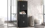 English Elm Tall Bathroom Cabinet With Four Doors, Large Storage Space Open Shelve, Upper Storage Cabinet, Black