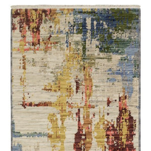 Homeroots 2' Abstract Beige And Orange Area Rug With Fringe – Stylish Decor For Any Room – Timeless Elegance 12' Runner Wool Blend 575900