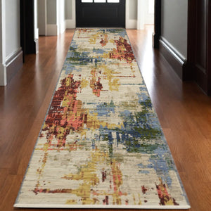 Homeroots 2' Abstract Beige And Orange Area Rug With Fringe – Stylish Decor For Any Room – Timeless Elegance 12' Runner Wool Blend 575900