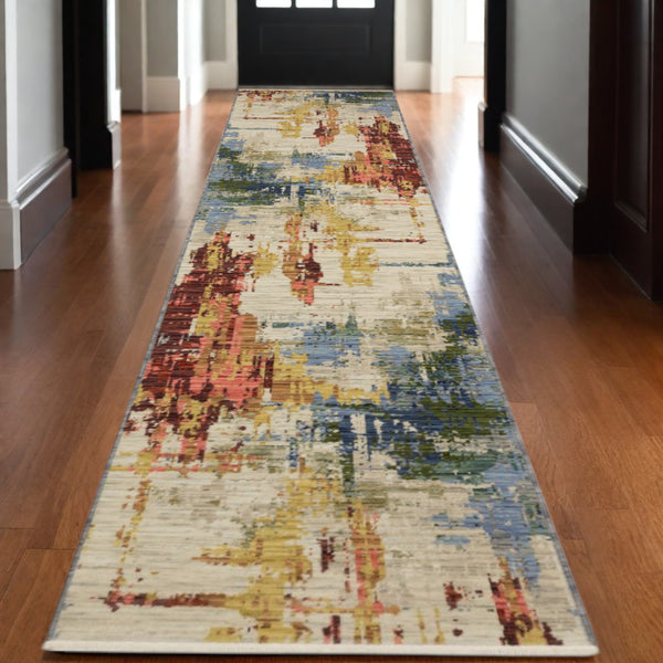 Homeroots 2' Abstract Beige And Orange Area Rug With Fringe – Stylish Decor For Any Room – Timeless Elegance 12' Runner Wool Blend 575900