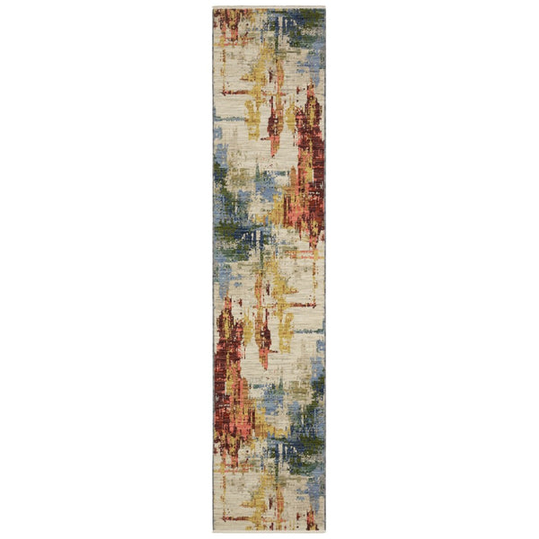 HomeRoots 3' Abstract Area Rug in Warm Beige, Yellow & Orange with Fringed Edges for Modern Home Décor 12' Runner 575900