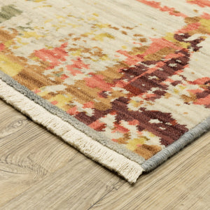 Homeroots 2' Abstract Beige And Orange Area Rug With Fringe – Stylish Decor For Any Room – Timeless Elegance 12' Runner Wool Blend 575900