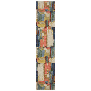 Homeroots 2' Colorful Pink Blue And Yellow Abstract Area Rug With Chic Fringe - Elevate Your Space Instantly! 12' Runner Wool Blend 575902