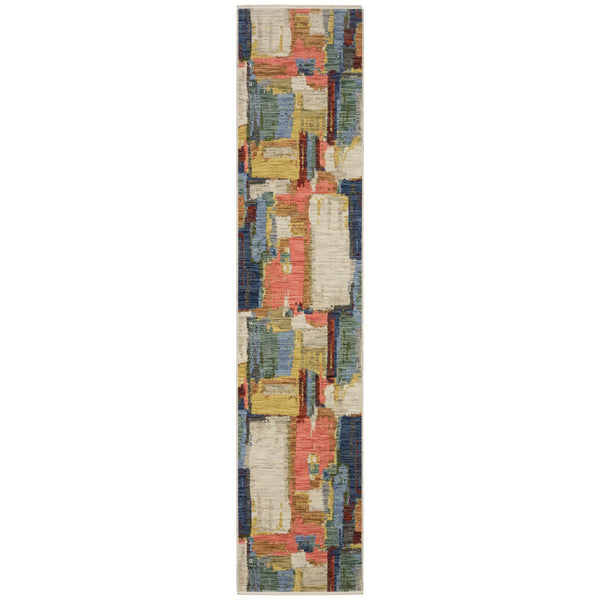 Homeroots 2' Colorful Pink Blue And Yellow Abstract Area Rug With Chic Fringe - Elevate Your Space Instantly! 12' Runner Wool Blend 575902