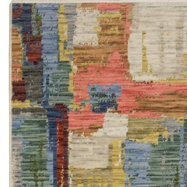Homeroots 2' Colorful Pink Blue And Yellow Abstract Area Rug With Chic Fringe - Elevate Your Space Instantly! 12' Runner Wool Blend 575902