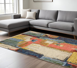 Homeroots 2' Colorful Pink Blue And Yellow Abstract Area Rug With Chic Fringe - Elevate Your Space Instantly! 7' X 10' Wool Blend 575903