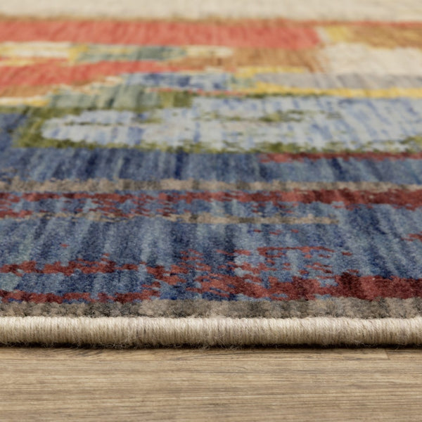 Homeroots 2' Colorful Pink Blue And Yellow Abstract Area Rug With Chic Fringe - Elevate Your Space Instantly! 7' X 10' Wool Blend 575903