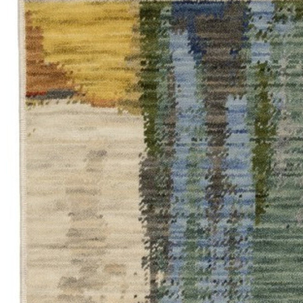 Homeroots 2' Colorful Pink Blue And Yellow Abstract Area Rug With Chic Fringe - Elevate Your Space Instantly! 7' X 10' Wool Blend 575903