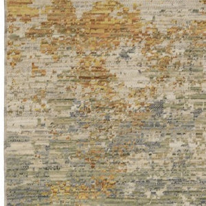 HomeRoots 3' Elevate Your Home Aesthetic with a Beige and Gold Abstract Area Rug Featuring Elegant Fringe 12' Runner 575904
