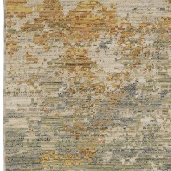 HomeRoots 3' Elevate Your Home Aesthetic with a Beige and Gold Abstract Area Rug Featuring Elegant Fringe 12' Runner 575904