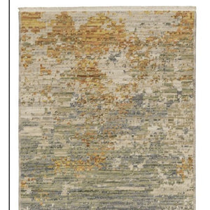 HomeRoots 3' Elevate Your Home Aesthetic with a Beige and Gold Abstract Area Rug Featuring Elegant Fringe 12' Runner 575904