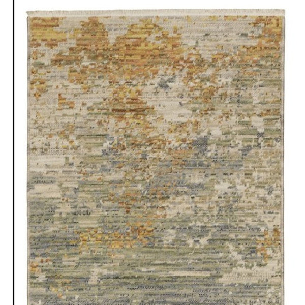 HomeRoots 3' Elevate Your Home Aesthetic with a Beige and Gold Abstract Area Rug Featuring Elegant Fringe 12' Runner 575904