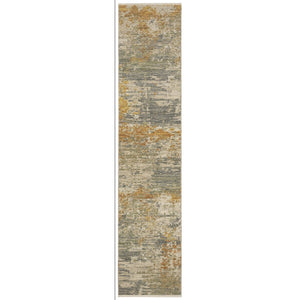 HomeRoots 3' Elevate Your Home Aesthetic with a Beige and Gold Abstract Area Rug Featuring Elegant Fringe 12' Runner 575904