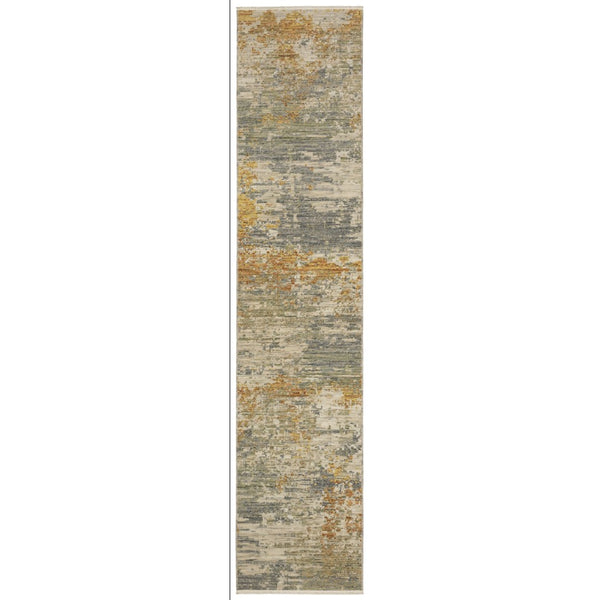 HomeRoots 3' Elevate Your Home Aesthetic with a Beige and Gold Abstract Area Rug Featuring Elegant Fringe 12' Runner 575904