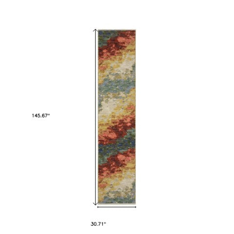 Homeroots 2' Beige Abstract Area Rug With Fringe – Stylish, Comfortable, And Perfect For Any Home Decor 12' Runner Wool Blend 575906