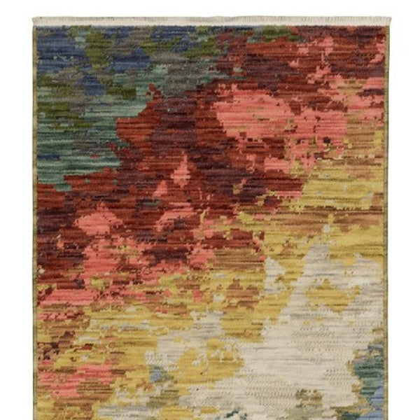 Homeroots 2' Beige Abstract Area Rug With Fringe – Stylish, Comfortable, And Perfect For Any Home Decor 12' Runner Wool Blend 575906