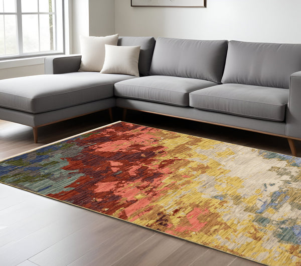 Homeroots 2' Beige Abstract Area Rug With Fringe – Stylish, Comfortable, And Perfect For Any Home Decor 7' X 10' Wool Blend 575907