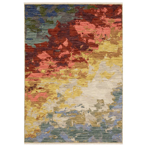 HomeRoots 3' Beige Rust and Yellow Abstract Area Rug with Fringed Edges - Warmth and Style for Any Space! 7' X 10' 575907