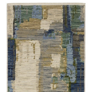 Homeroots 2' Blue Abstract Area Rug With Fringe - Stylish Design For Comfort And Warmth In Any Space 12' Runner Wool Blend 575908