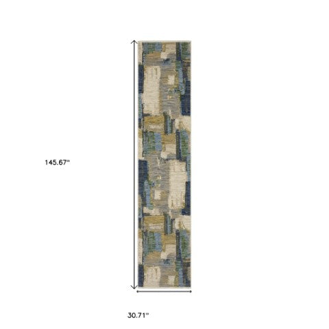 Homeroots 2' Blue Abstract Area Rug With Fringe - Stylish Design For Comfort And Warmth In Any Space 12' Runner Wool Blend 575908