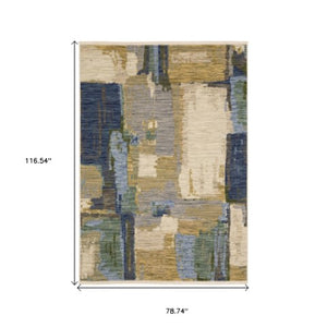 Homeroots 2' Blue Abstract Area Rug With Fringe - Stylish Design For Comfort And Warmth In Any Space 7' X 10' Wool Blend 575909