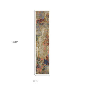 Homeroots 2' Beige Red And Blue Abstract Area Rug With Fringe - Add Warmth And Style To Your Living Space 12' Runner Wool Blend 575910