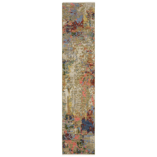 HomeRoots 3' Elegant Beige and Salmon Abstract Area Rug with Fringed Tassels for Stylish Home Decor 12' Runner 575910