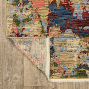 Homeroots 2' Beige Red And Blue Abstract Area Rug With Fringe - Add Warmth And Style To Your Living Space 12' Runner Wool Blend 575910