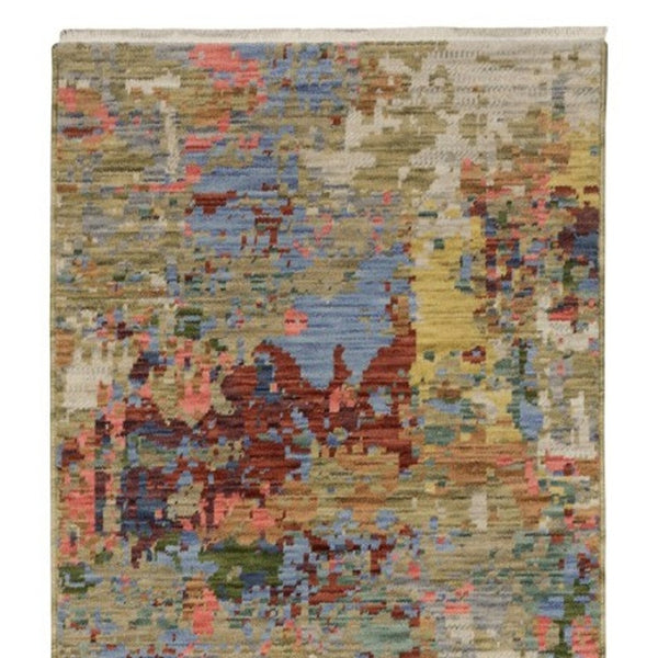 Homeroots 2' Beige Red And Blue Abstract Area Rug With Fringe - Add Warmth And Style To Your Living Space 12' Runner Wool Blend 575910