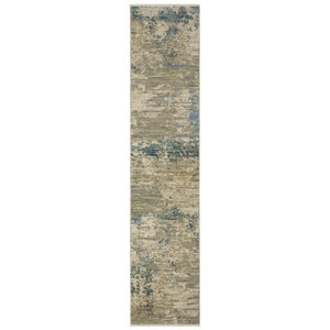 Homeroots 2' Stylish Beige And Blue Abstract Area Rug With Fringe For A Chic And Cozy Home Décor Touch 12' Runner Wool Blend 575912