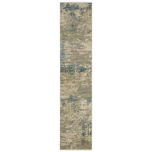 Homeroots 2' Stylish Beige And Blue Abstract Area Rug With Fringe For A Chic And Cozy Home Décor Touch 12' Runner Wool Blend 575912