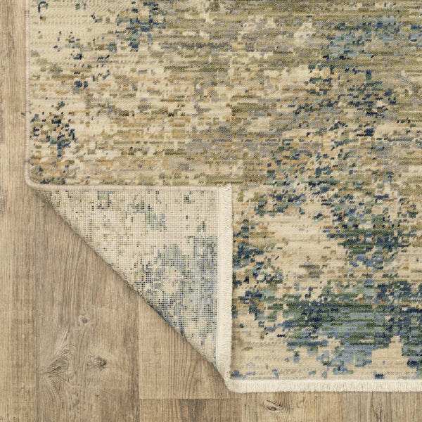 Homeroots 2' Stylish Beige And Blue Abstract Area Rug With Fringe For A Chic And Cozy Home Décor Touch 12' Runner Wool Blend 575912
