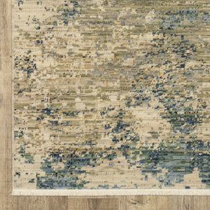HomeRoots 3' Elegant Beige and Blue Abstract Area Rug with Fringe – Perfect for Modern Spaces and Entryways 12' Runner 575912