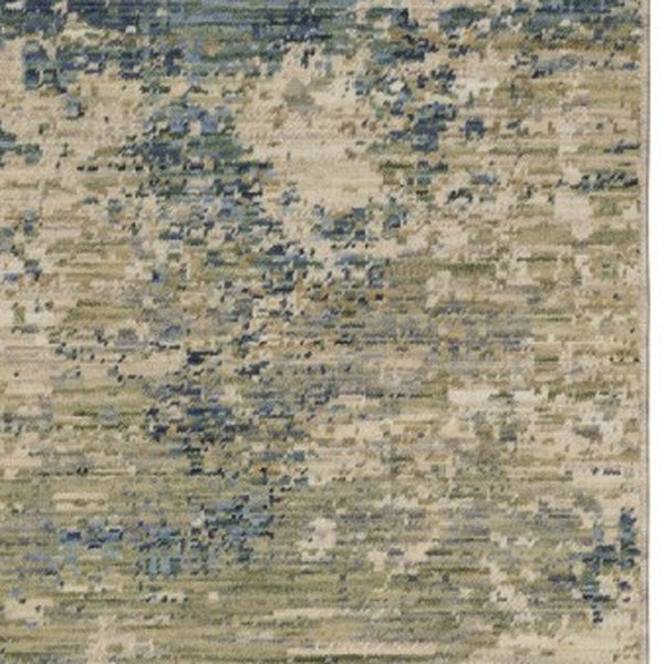 Homeroots 2' Stylish Beige And Blue Abstract Area Rug With Fringe For A Chic And Cozy Home Décor Touch 12' Runner Wool Blend 575912