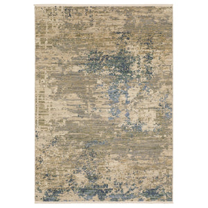 HomeRoots 3' Elegant Beige and Blue Abstract Area Rug with Fringe – Perfect for Modern Spaces and Entryways 7' X 10' 575913