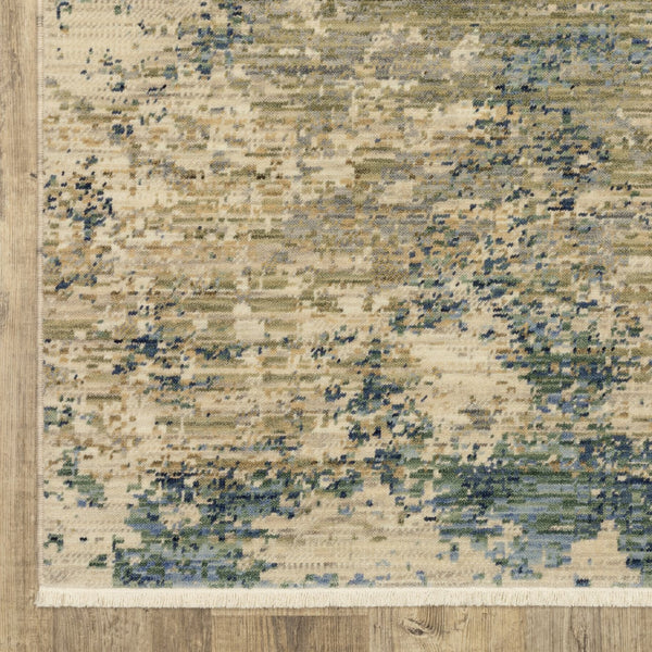 Homeroots 2' Stylish Beige And Blue Abstract Area Rug With Fringe For A Chic And Cozy Home Décor Touch 7' X 10' Wool Blend 575913