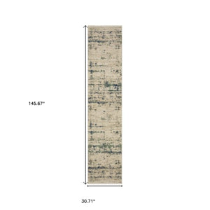 Homeroots 2' Beige Abstract Area Rug With Fringe - Artistic Touch For Your Living Space, Perfectly Chic Design 12' Runner Wool Blend 575914