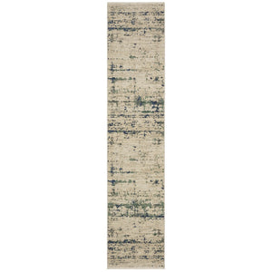 HomeRoots 3' Elegant Beige and Green Abstract Area Rug with Fringe - Soft, Durable Wool Blend for Small Spaces 12' Runner 575914