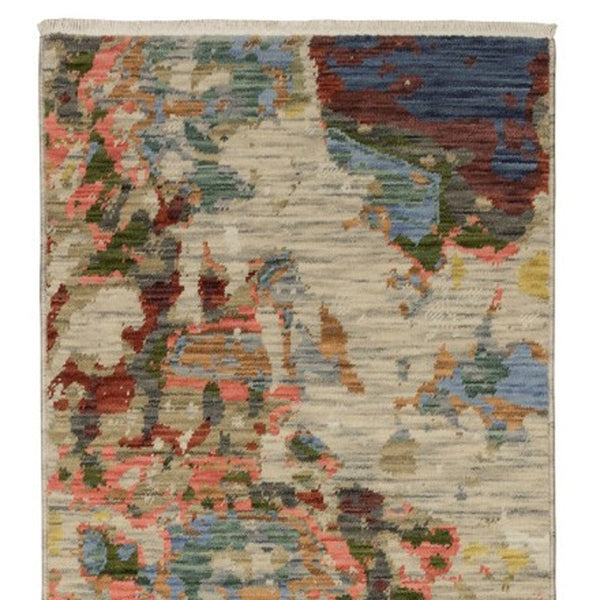 Homeroots 2' Stylish Beige And Red Abstract Area Rug With Fringe - Perfect Accent For Any Room Decor 12' Runner Wool Blend 575916