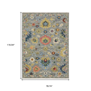 Homeroots 2' Gray Blue And Yellow Oriental Area Rug With Fringe – Stylish Design To Enhance Your Home Decor 7' X 10' Wool Blend 575936