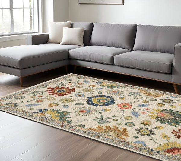 Homeroots 2' Gray Blue And Yellow Oriental Area Rug With Fringe – Stylish Design To Enhance Your Home Decor 7' X 10' Wool Blend 575937