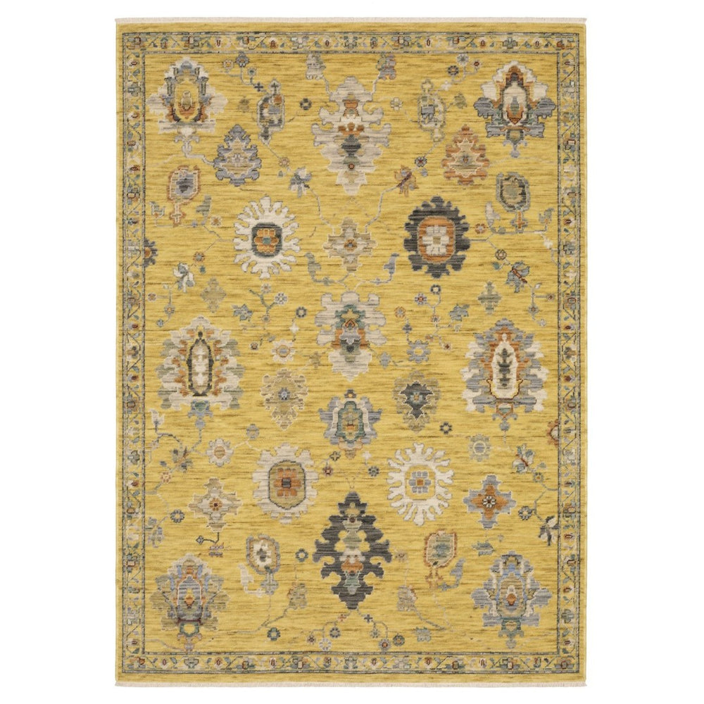 HomeRoots 6' Elegant Yellow Ivory and Gray Oriental Runner Rug with Timeless Fringed Tassels for Hallways 7' X 10' 575943