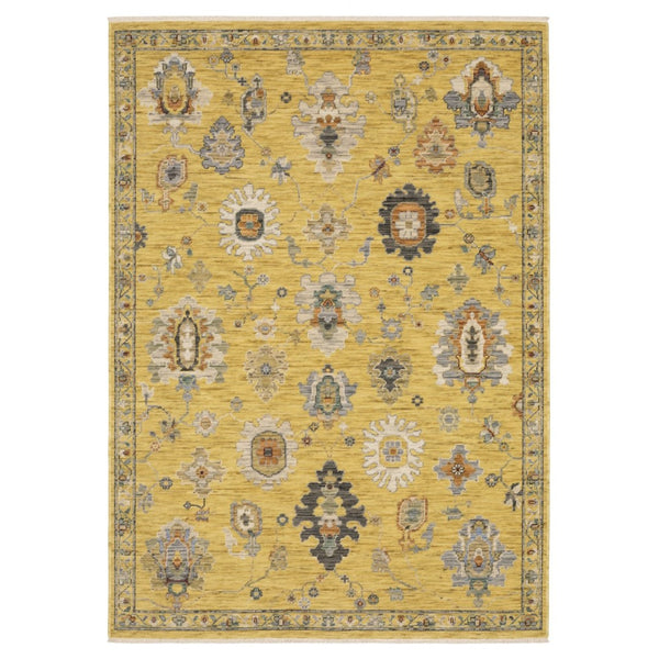 HomeRoots 6' Elegant Yellow Ivory and Gray Oriental Runner Rug with Timeless Fringed Tassels for Hallways 7' X 10' 575943