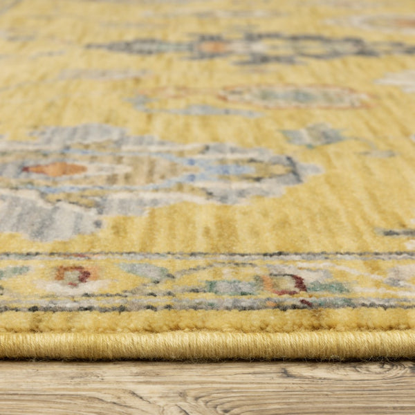 Homeroots 2' Yellow Oriental Area Rug With Fringe - Timeless Design For Cozy Home Decor And Warmth 7' X 10' Wool Blend 575943