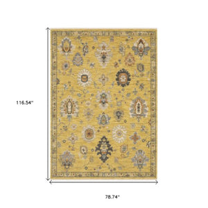 Homeroots 2' Yellow Oriental Area Rug With Fringe - Timeless Design For Cozy Home Decor And Warmth 7' X 10' Wool Blend 575943