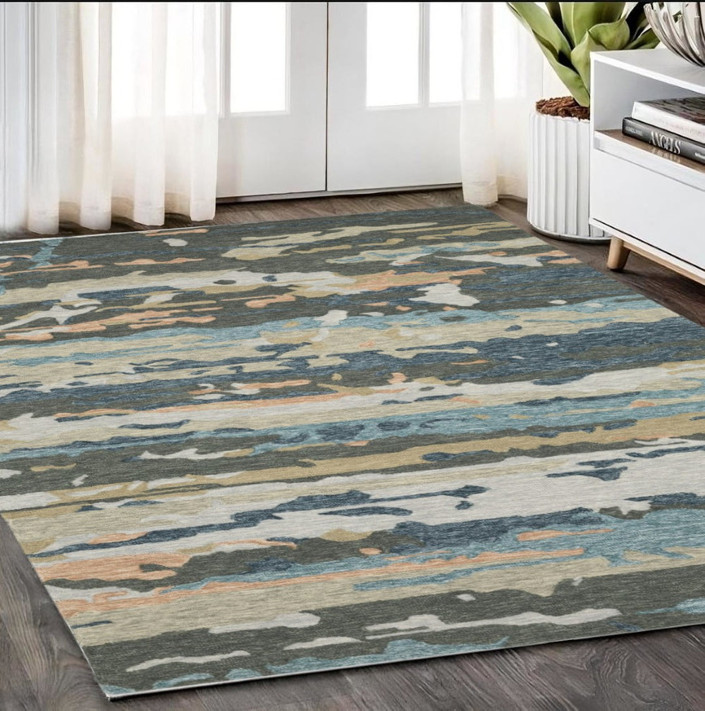 HomeRoots 5' Abstract Gray and Blue Hand-Tufted Wool Area Rug - Soft, Durable, and Perfect for Any Room Decor 5' X 8' 575944