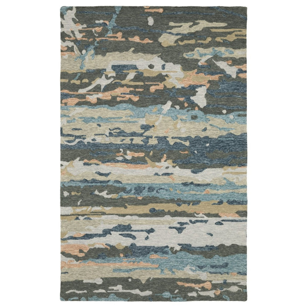 HomeRoots 5' Abstract Gray and Blue Hand-Tufted Wool Area Rug - Soft, Durable, and Perfect for Any Room Decor 5' X 8' 575944
